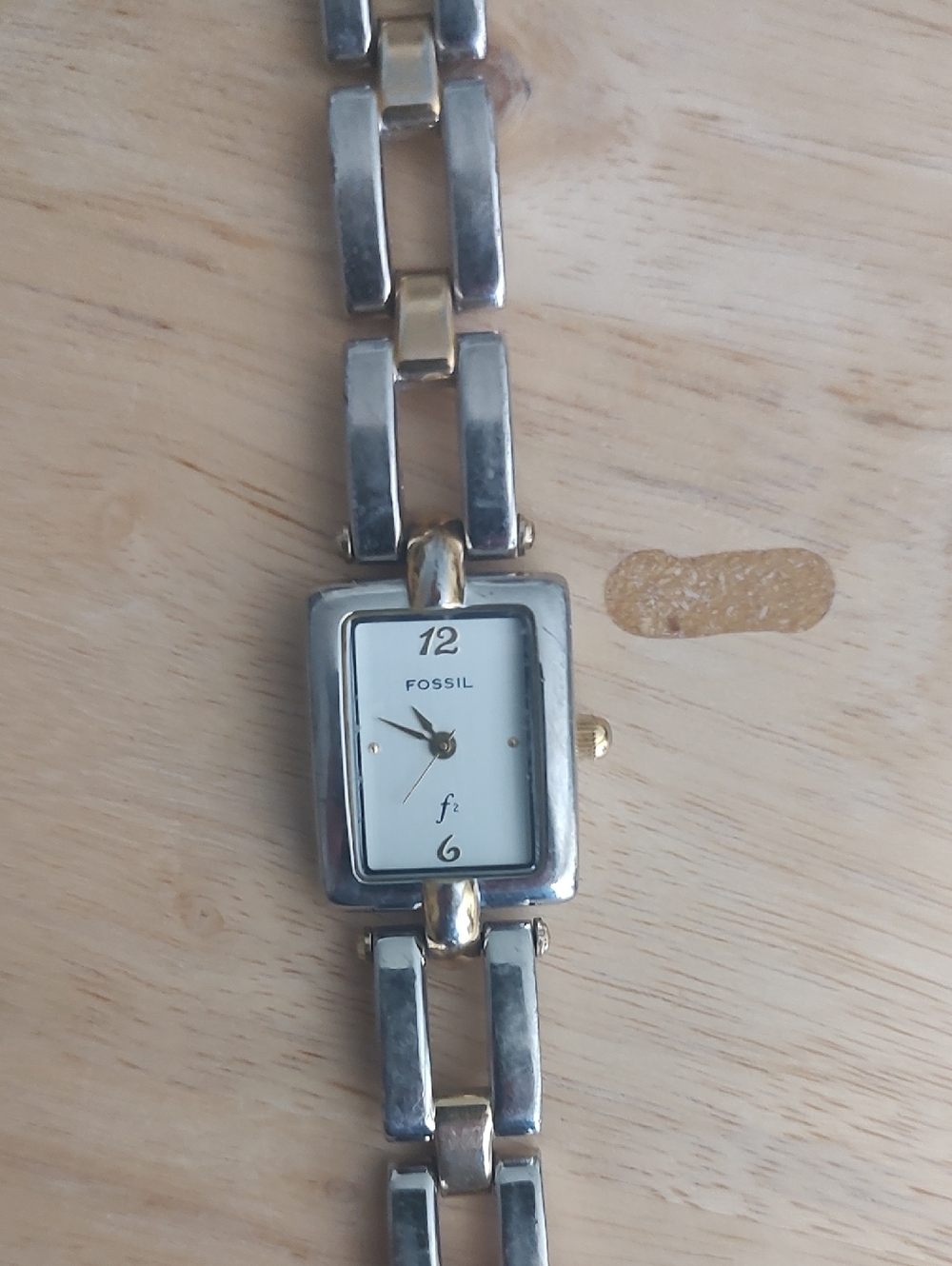 Fossil Two-Tone Silver and Gold Rectangular Bracelet Watch